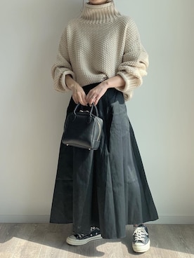 「BEAUTY&YOUTH UNITED ARROWS（ビューティーアンドユースユナイテッドアローズ）のBY フェイクレザースクエアミニボストン -2WAY- ◆（ボストンバッグ）」を使った、maamin♡さん（レディース・156cm）の秋コーディネート