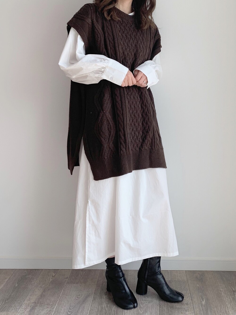 maamin♡さんの「cable sideslit knitvest【brown】（no brand）」を使ったコーディネート