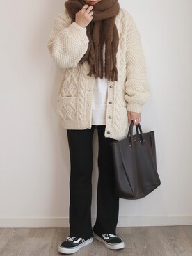 「YOUNG&OLSEN The DRYGOODS STORE（ヤングアンドオルセン）のYOUNG&OLSEN EMBOSSED レザートートバッグ（M）◆（トートバッグ）」を使った、maamin♡さん（レディース・156cm）の冬コーディネート