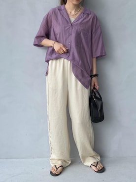 「BEAUTY&YOUTH UNITED ARROWS（ビューティーアンドユースユナイテッドアローズ）のBY フェイクレザースクエアミニボストン -2WAY- ◆（ボストンバッグ）」を使った、maamin♡さん（レディース・156cm）の夏コーディネート