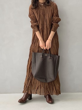 「ADAM ET ROPE'（アダムエロペ）のミディー丈ショートブーツ（ブーツ）」を使った、maamin♡さん（レディース・156cm）の秋コーディネート