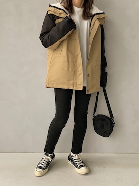 「ブラックコーデ」｜「アイテム（マウンテンパーカー）」を使った、maamin♡さん（レディース・156cm）の秋コーディネート