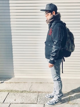 「スタッズ」｜「アイテム（スタジャン）」を使った、鳩ぴろさん（メンズ・171cm）の冬コーディネート