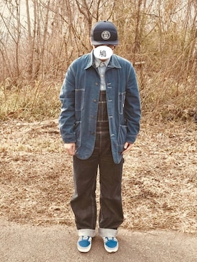 「メッシュキャップ」｜「アイテム（サロペット/オーバーオール）」を使った、鳩ぴろさん（メンズ・171cm）の冬コーディネート