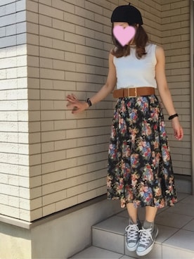 「コンバース ハイカット」｜「アイテム（ハンチング/ベレー帽）」を使った、hiromama。さん（レディース・162cm）の夏コーディネート