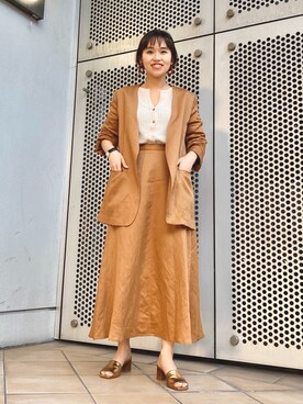 「SALON adam et rope'（サロン アダム エ ロペ）のアイテム（ノーカラージャケット）」を使った、くにさん（レディース・152cm）の春コーディネート