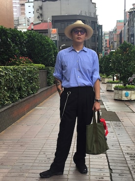 「DEMARCOLAB（デマルコラブ）のアイテム」を使った、Xiangさん（メンズ・182cm）の夏コーディネート
