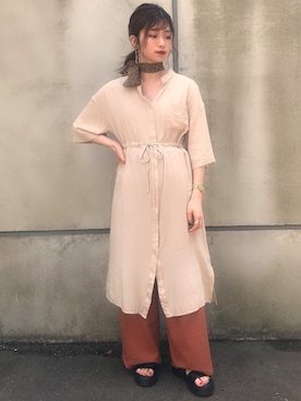 「AS KNOW AS PINKY（アズノゥアズピンキー）のアイテム（シャツワンピース）」を使った、miraiさん（レディース・153cm）の夏コーディネート