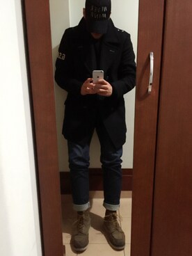 「G-STAR RAW（ジースターロゥ）のアイテム（ピーコート）」を使った、Garuさん（メンズ・184cm）の冬コーディネート
