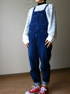 「Antgauge（アントゲージ）のアイテム（オールインワン・サロペット）」を使った、ししゃもさん（レディース・149cm）の春コーディネート
