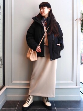 「RECOMMEND  ITEM STYLING」｜「アイテム（ダウンジャケット/コート）」を使った、Nanaka Yotsuyaさん（レディース・165cm）の冬コーディネート