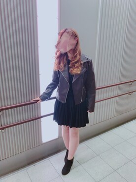 「ライダースコーデ」｜「アイテム（その他）」を使った、すず◡̈⋆さん（レディース・158cm）の秋コーディネート