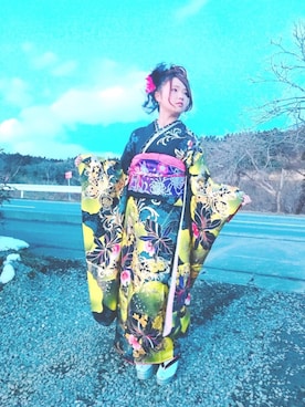 「黒×黄色」｜「アイテム（その他）」を使った、すず◡̈⋆さん（レディース・158cm）の冬コーディネート