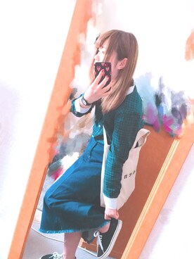 「お仕事スタイル」｜「アイテム（PC・スマホグッズ/家電）」を使った、すず◡̈⋆さん（レディース・158cm）の春コーディネート