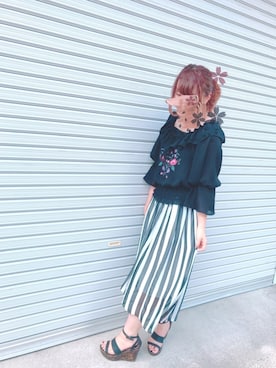 「ストライプスカート」｜「アイテム（その他）」を使った、すず◡̈⋆さん（レディース・158cm）の夏コーディネート