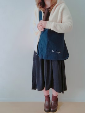 「ワッフルニット」｜「アイテム（ジャケット/アウター）」を使った、すず◡̈⋆さん（レディース・158cm）の冬コーディネート