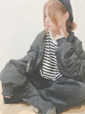 「やっぱりストリートが好き」｜「アイテム（MA-1）」を使った、すず◡̈⋆さん（レディース・158cm）の秋コーディネート