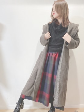 「赤チェック」｜「アイテム（その他シューズ）」を使った、すず◡̈⋆さん（レディース・158cm）の冬コーディネート