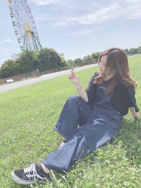 「w closet（ダブルクローゼット）のアイテム（サロペット/オーバーオール）」を使った、すず◡̈⋆さん（レディース・158cm）の夏コーディネート