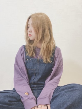 「w closet（ダブルクローゼット）のアイテム（サロペット/オーバーオール）」を使った、すず◡̈⋆さん（レディース・158cm）の夏コーディネート