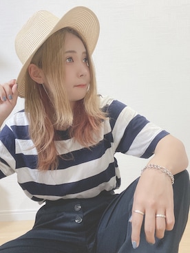 「マリン」｜「アイテム（キャスケット）」を使った、すず◡̈⋆さん（レディース・158cm）の夏コーディネート