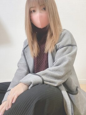 「JUNOAH（ジュノア）のアイテム（ノーカラージャケット）」を使った、すず◡̈⋆さん（レディース・158cm）の冬コーディネート
