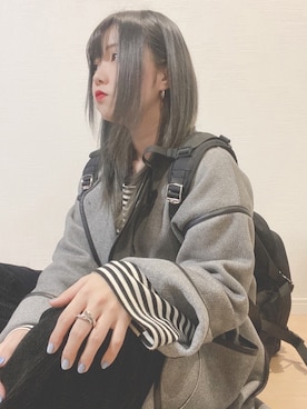 「JUNOAH（ジュノア）のアイテム（ノーカラージャケット）」を使った、すず◡̈⋆さん（レディース・158cm）の冬コーディネート