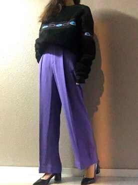 「パープル×黒」｜「アイテム（パンプス）」を使った、mmさん（レディース・163cm）の春コーディネート