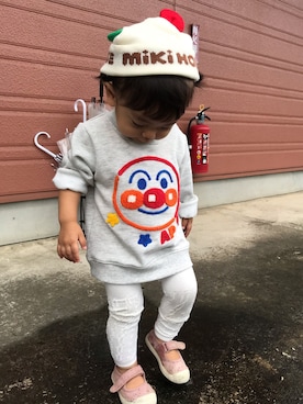 「MIKI HOUSE（ミキハウス）のアイテム（ニットキャップ/ビーニー）」を使った、hanaaa0512さん（キッズ・80cm）の秋コーディネート