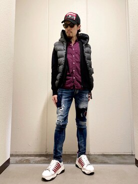 カーディガン ボレロを使った ワインレッド のメンズ人気ファッションコーディネート Wear