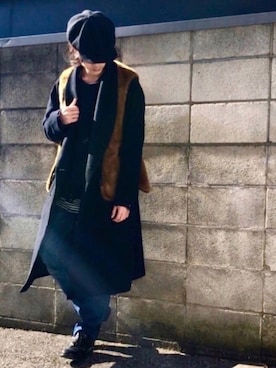 「Graphpaper（グラフペーパー）のアイテム（チェスターコート）」を使った、panさん（メンズ・174cm）の冬コーディネート