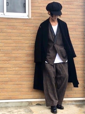 「Graphpaper（グラフペーパー）のアイテム（チェスターコート）」を使った、panさん（メンズ・174cm）の冬コーディネート