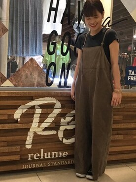 「relume」｜「アイテム（サロペット/オーバーオール）」を使った、JOURNAL STANDARD relume 新宿店 STAFFさん（レディース・154cm）の夏コーディネート