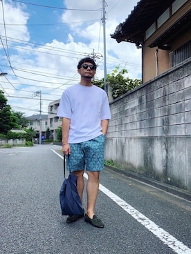 「アイテム（ローファー、グリーン系）」を使った、aaaaymnkさん（メンズ・174cm）の夏コーディネート