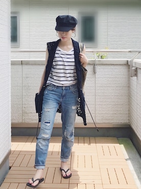 「KBF+（ケービーエフプラス）のアイテム（帽子）」を使った、Kay-teeeさん（レディース・150cm）の夏コーディネート