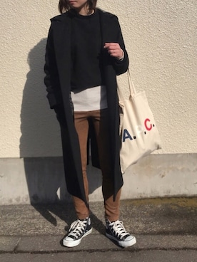 「CONVERSE（コンバース）のconverse コンバース ALL STAR HI オールスター ハイ 3206 BLACK(US)（スニーカー）」を使った、Kay-teeeさん（レディース・150cm）の冬コーディネート