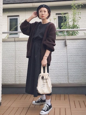 「秋のブラウンスタイル」｜「アイテム（ハンチング/ベレー帽）」を使った、Kay-teeeさん（レディース・150cm）の秋コーディネート