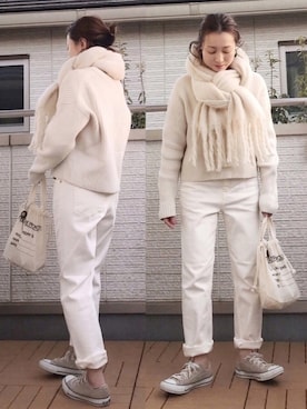 「YANUK（ヤヌーク）のYANUK 「SpillProof加工」 ストレート デニムパンツ ANNETTE (アネット) /57191018（デニムパンツ）」を使った、Kay-teeeさん（レディース・150cm）の冬コーディネート