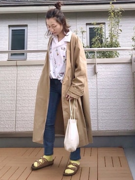「刺繍」｜「アイテム（トレンチコート）」を使った、Kay-teeeさん（レディース・150cm）の春コーディネート