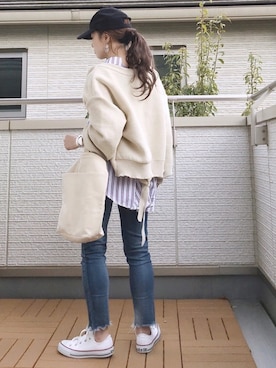 「Ungrid（アングリッド）のフレイドヘムストスリ（デニムパンツ）」を使った、Kay-teeeさん（レディース・150cm）の春コーディネート