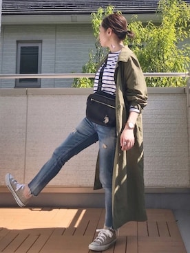 「Ungrid（アングリッド）のフレイドヘムストスリ（デニムパンツ）」を使った、Kay-teeeさん（レディース・150cm）の春コーディネート