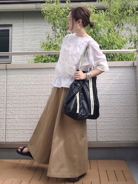 「Chaco closet（チャコ クローゼット）のリラクシングAラインフレアワイドパンツ（その他パンツ）」を使った、Kay-teeeさん（レディース・150cm）の夏コーディネート