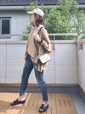 「Ungrid（アングリッド）のフレイドヘムストスリ（デニムパンツ）」を使った、Kay-teeeさん（レディース・150cm）の夏コーディネート