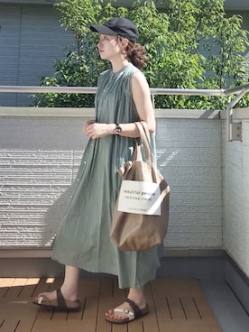 「URBAN RESEARCH Sonny Label（アーバンリサーチサニーレーベル）のノースリーブギャザーワンピース（ワンピース）」を使った、Kay-teeeさん（レディース・150cm）の夏コーディネート