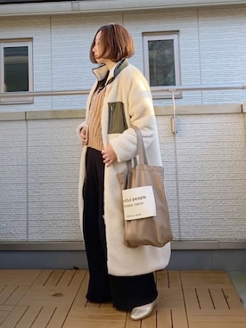 「SENSE OF PLACE by URBAN RESEARCH（センスオブプレイスバイアーバンリサーチ）のスクエアトウセンターシームフラットシューズ（パンプス）」を使った、Kay-teeeさん（レディース・150cm）の冬コーディネート