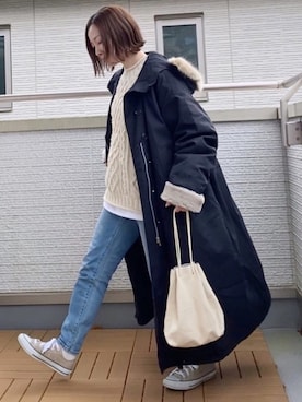 「ZOZO（ゾゾ）のスリムテーパードデニムパンツ［WOMEN］（デニムパンツ）」を使った、Kay-teeeさん（レディース・150cm）の冬コーディネート