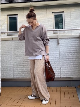 「REAL CUBE（リアルキューブ）のアイテム（バッグ）」を使った、Kay-teeeさん（レディース・150cm）の秋コーディネート