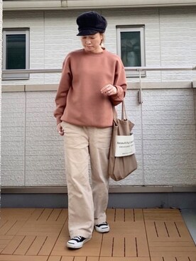 「スエット」｜「アイテム（キャスケット）」を使った、Kay-teeeさん（レディース・150cm）の秋コーディネート
