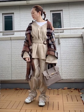 「Happy John（ハッピージョン）のアイテム（パンツ）」を使った、Kay-teeeさん（レディース・150cm）の秋コーディネート