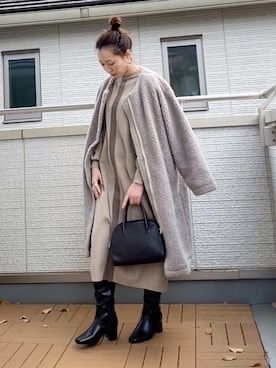 「Chillfar（チルファー）のアイテム（ステンカラーコート）」を使った、Kay-teeeさん（レディース・150cm）の冬コーディネート